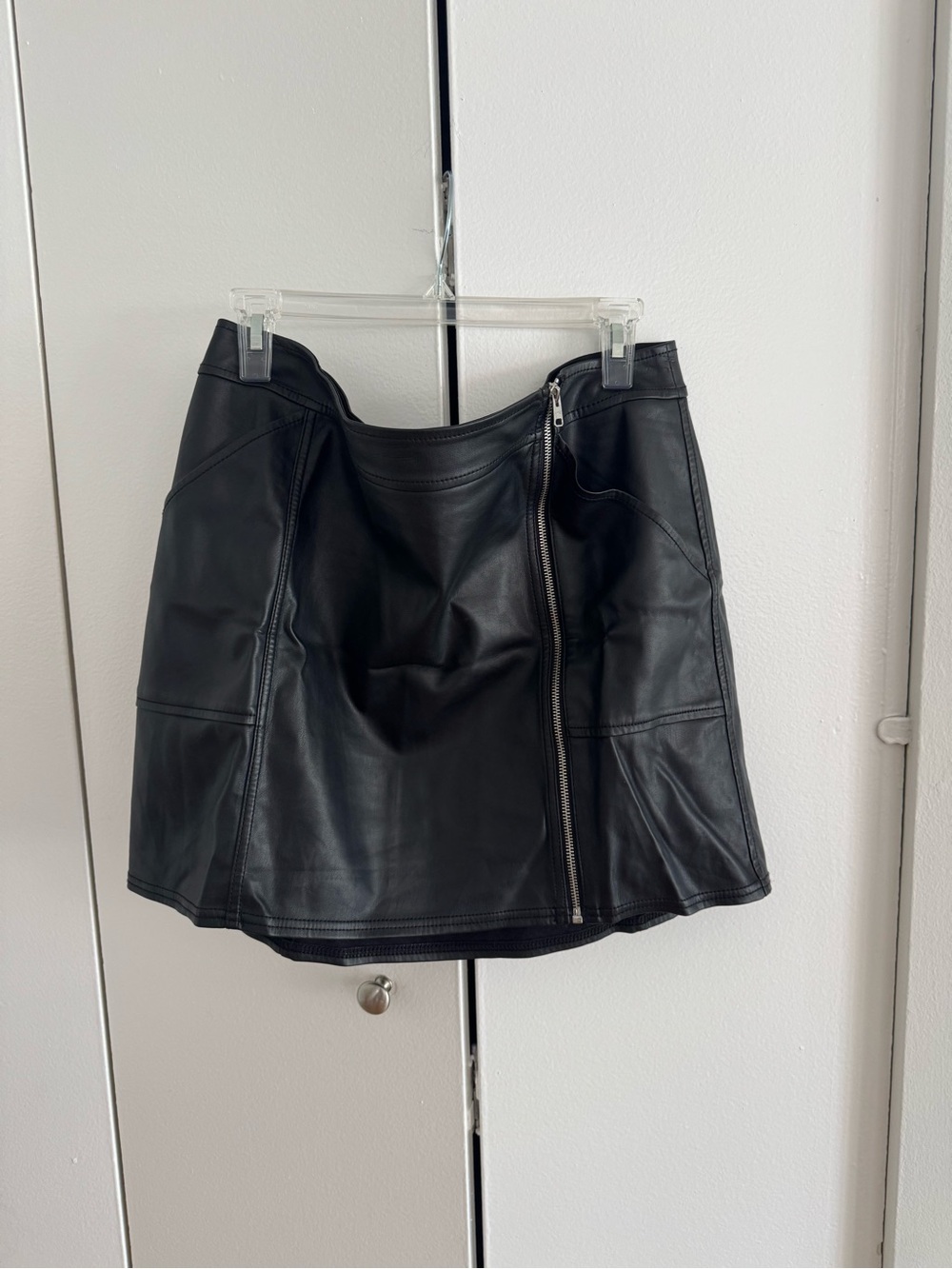 Express Black Faux Leather Mini Skirt with Asymmetrical Zip